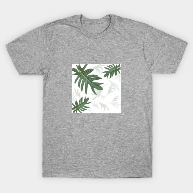 Autumn fall green greenvibes on white tropical palm leaves T-Shirt by PrintedDreams